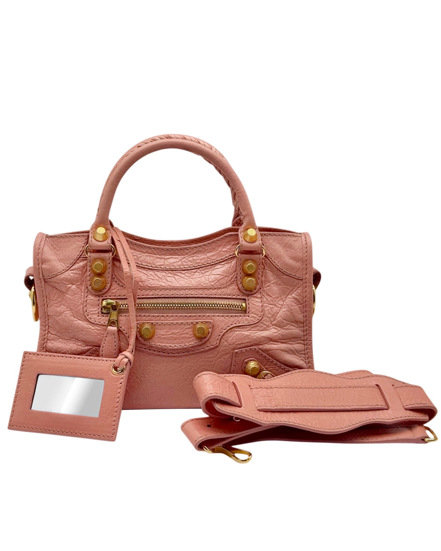 Balenciaga Vintage Baby Pink Rose Peche Agneau Leather Giant 12 Mini City Bag