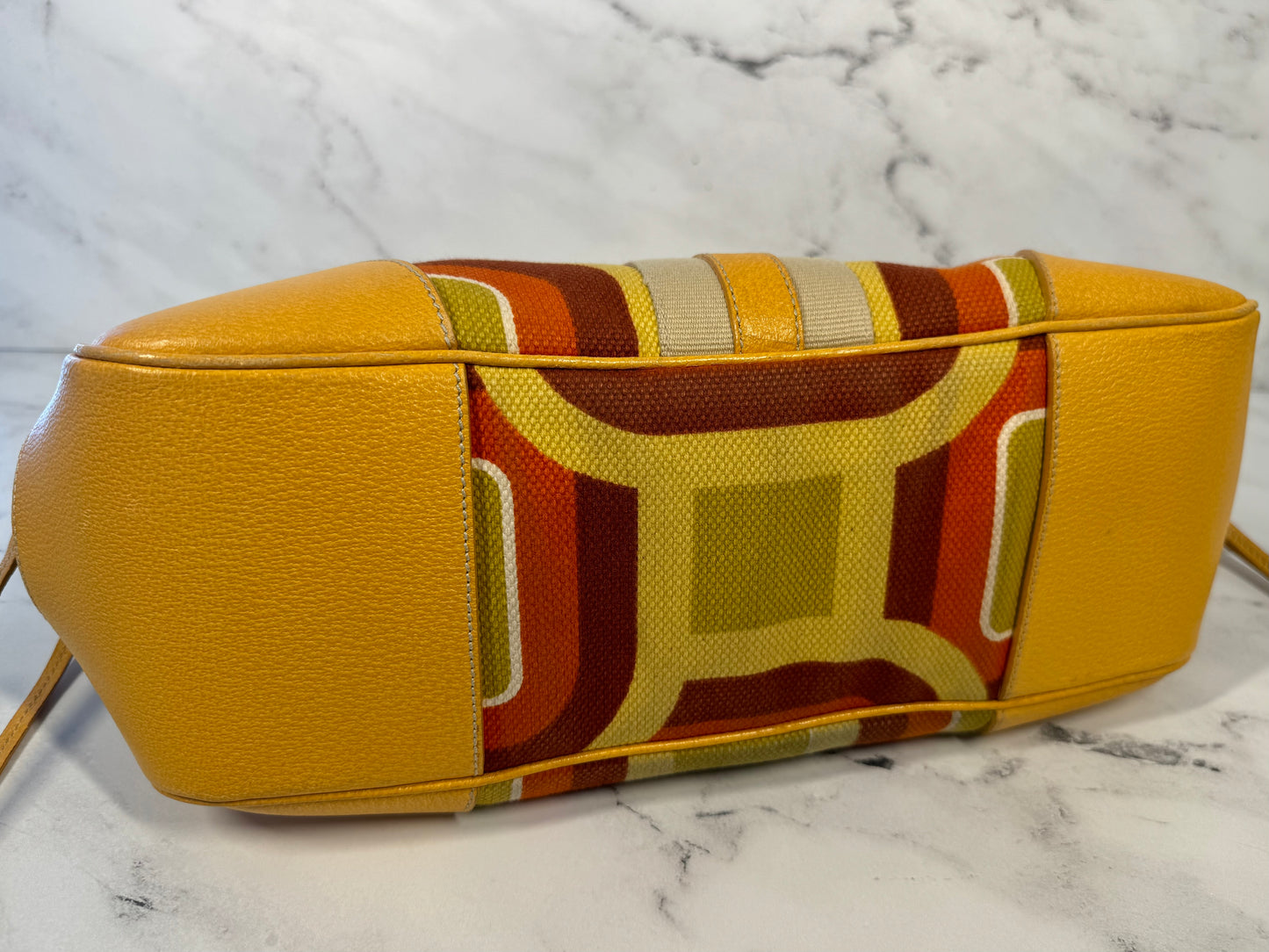 Prada Vintage Yellow Leather Geometric St. Soho Large Canapa Shoulder Bag