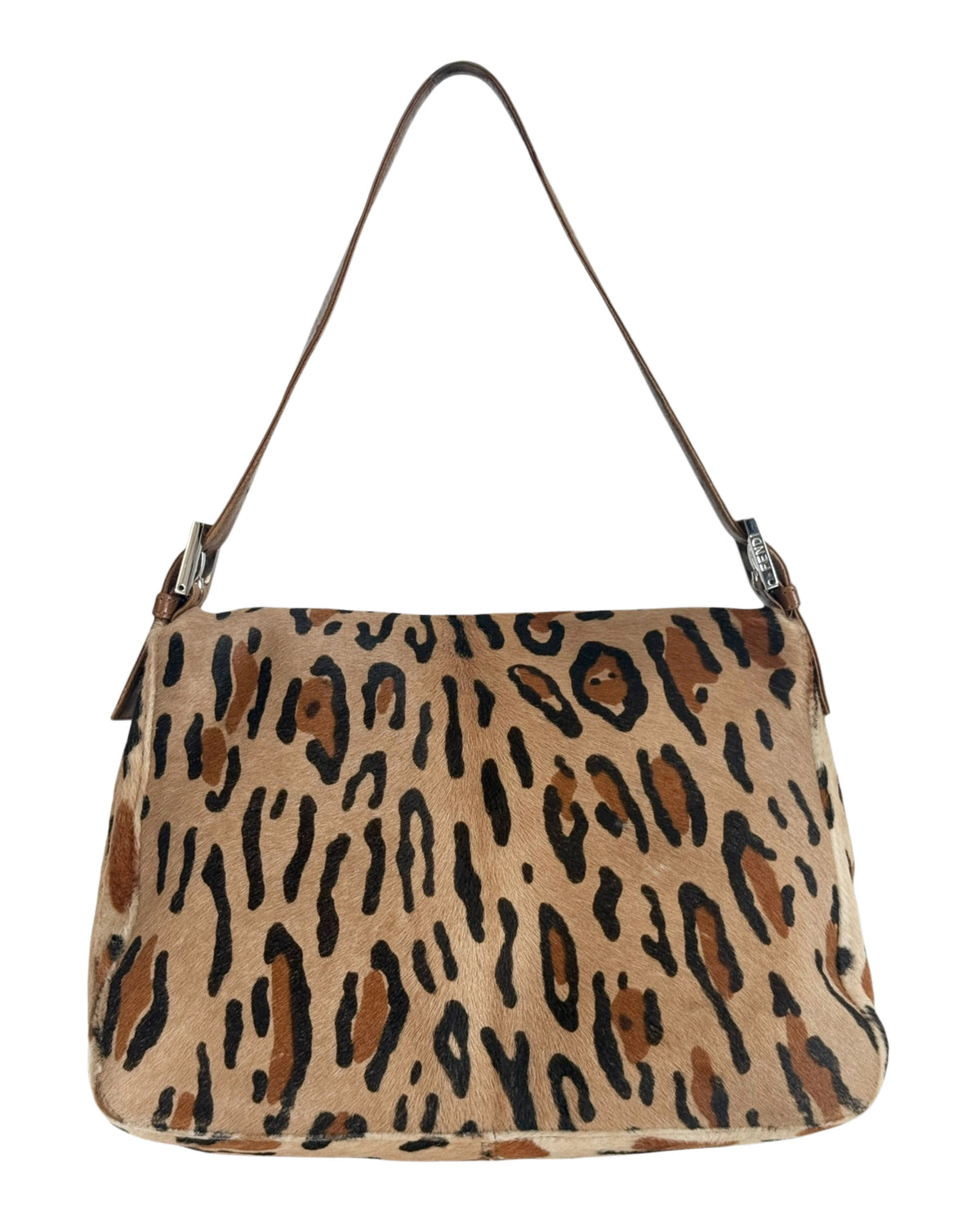 Fendi Vintage Brown Leopard Print Pony Hair Mamma Baguette Shoulder Bag