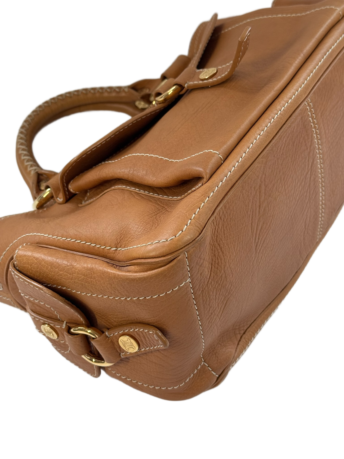 Celine Vintage Caramel Beige Leather Top Handle Bag