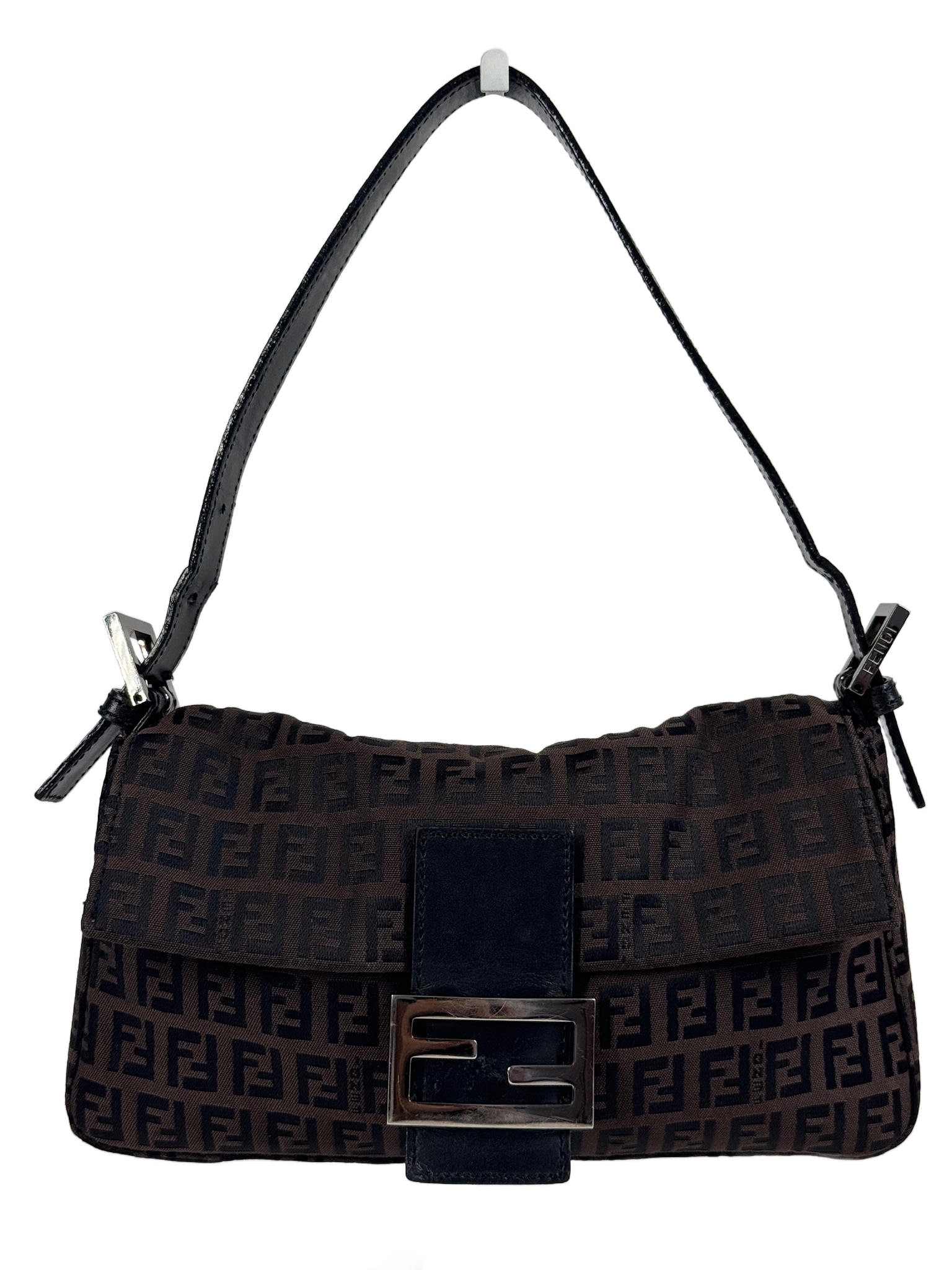 Fendi Vintage Chocolate Brown Zucca Zucchino Monogram Baguette Bag