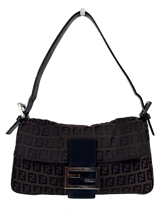 Fendi Vintage Chocolate Brown Zucca Zucchino Monogram Baguette Bag