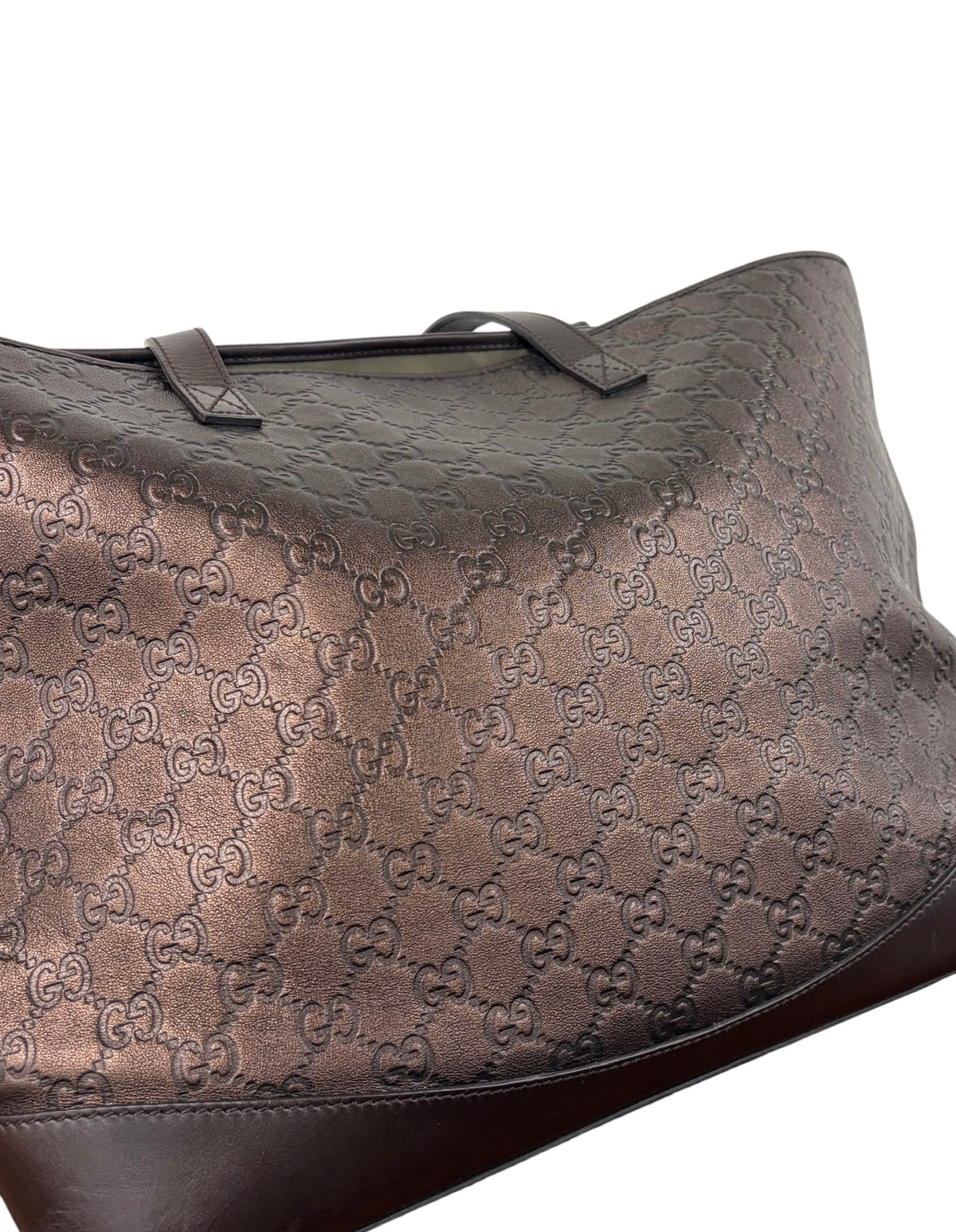 Gucci Vintage Dark Brown Lambskin GG Monogram Large Shoulder Tote Bag