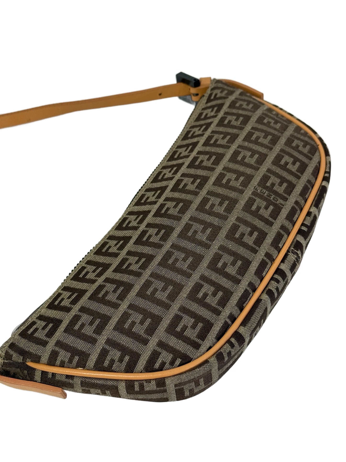 Fendi Vintage Light Brown Zucca Zucchino Monogram Small Shoulder Half Moon Pochette Bag