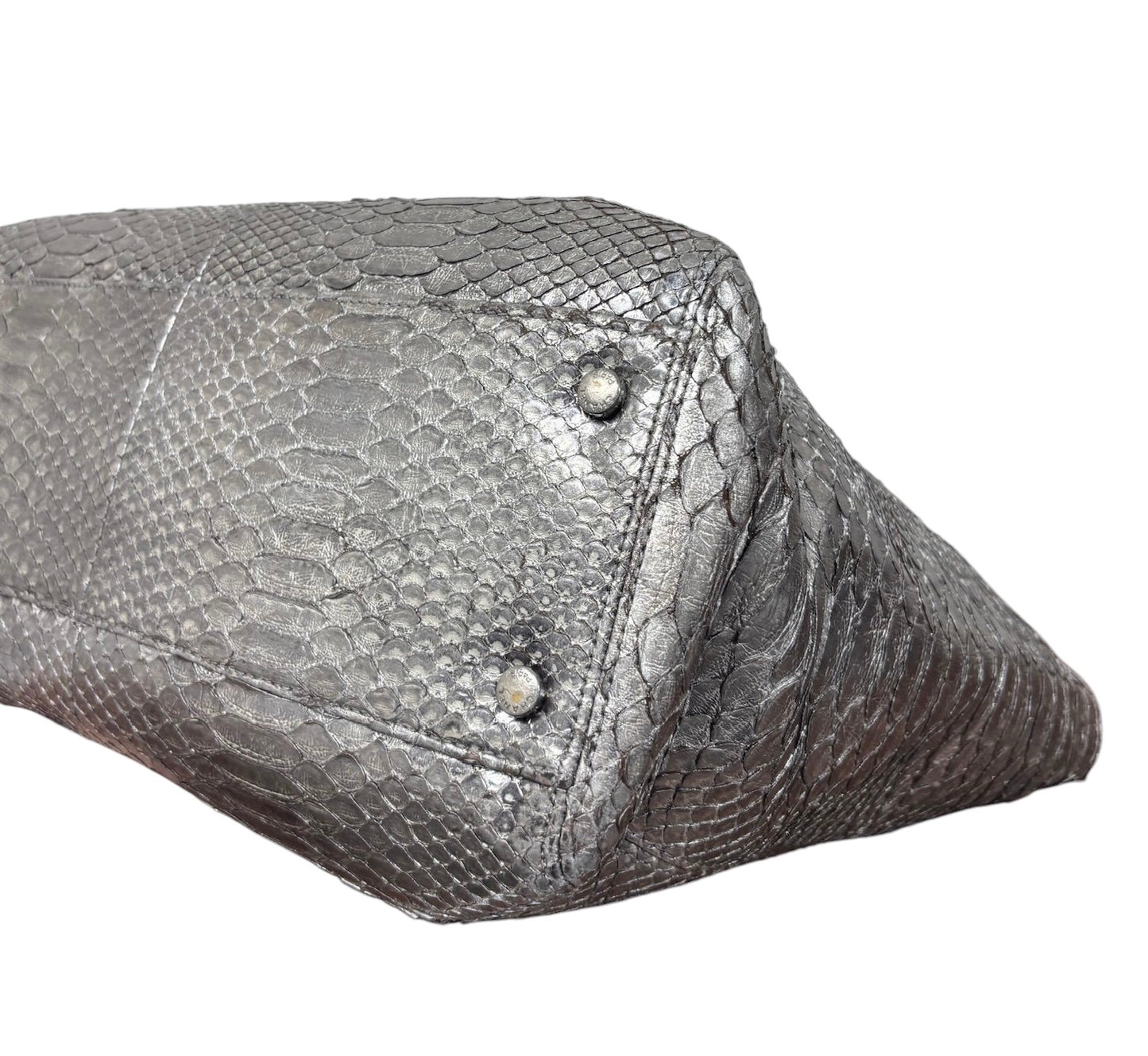 Chanel Vintage 00s Metallic Silver Python XL Cerf Executive Shoulder Tote Bag