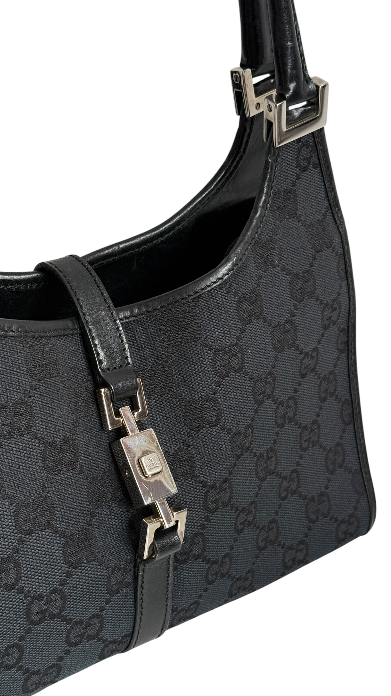 Gucci Vintage Black GG Monogram Small Jackie Shoulder Bag