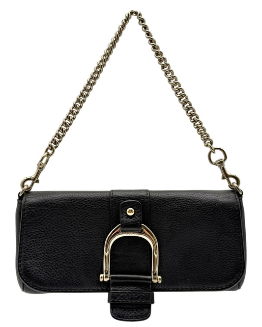 Gucci Vintage Black Pebbled Leather Half Bit Small Chain Pochette Shoulder Bag