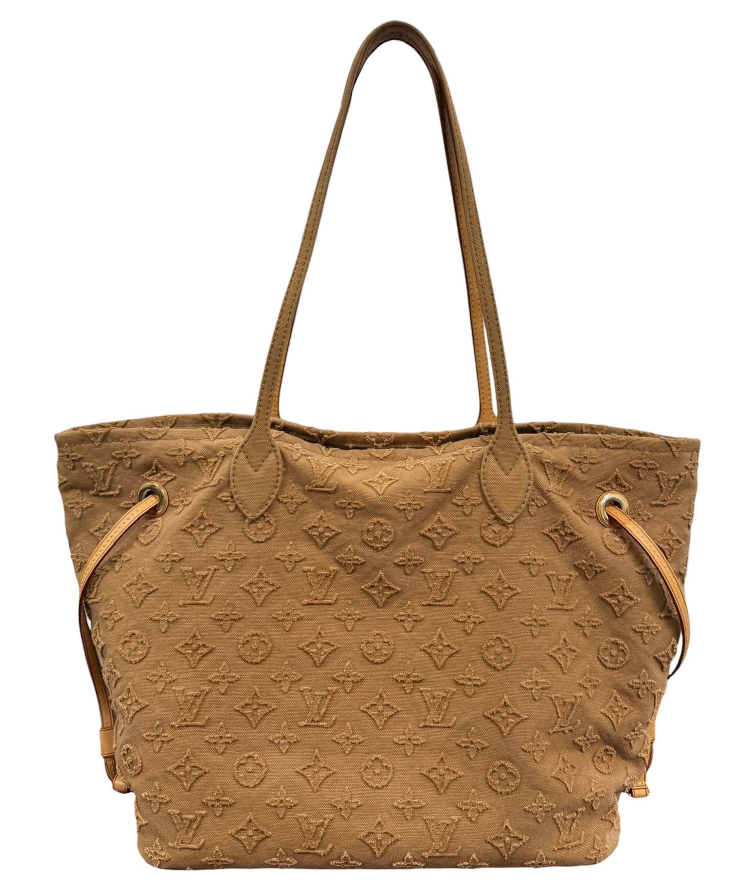 Louis Vuitton 2013 Cruise Collection Stone Beige Denim Monogram Neverfull MM Shoulder Tote Bag