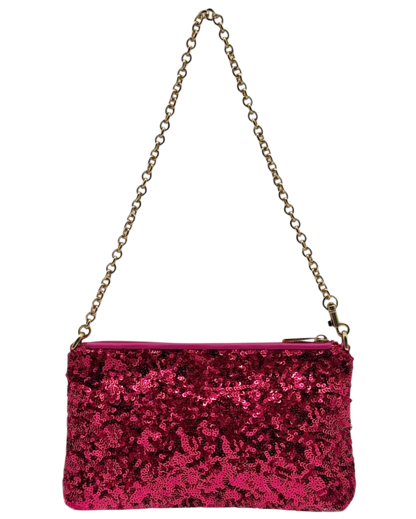 Dolce & Gabbana Vintage Fuchsia Sequin Gold Chain Small Pochette Shoulder Bag
