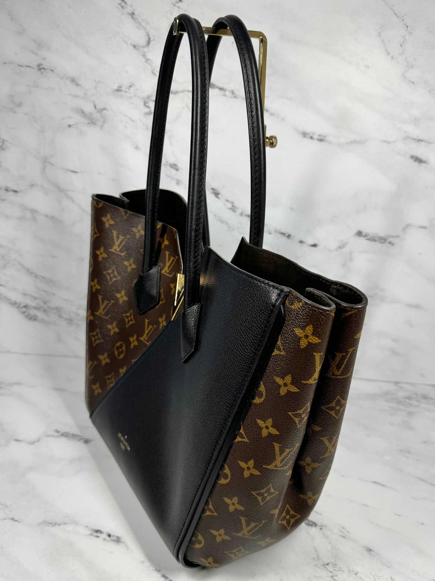 Louis Vuitton Black Leather and Monogram Canvas Kimono MM Shoulder Tote Bag