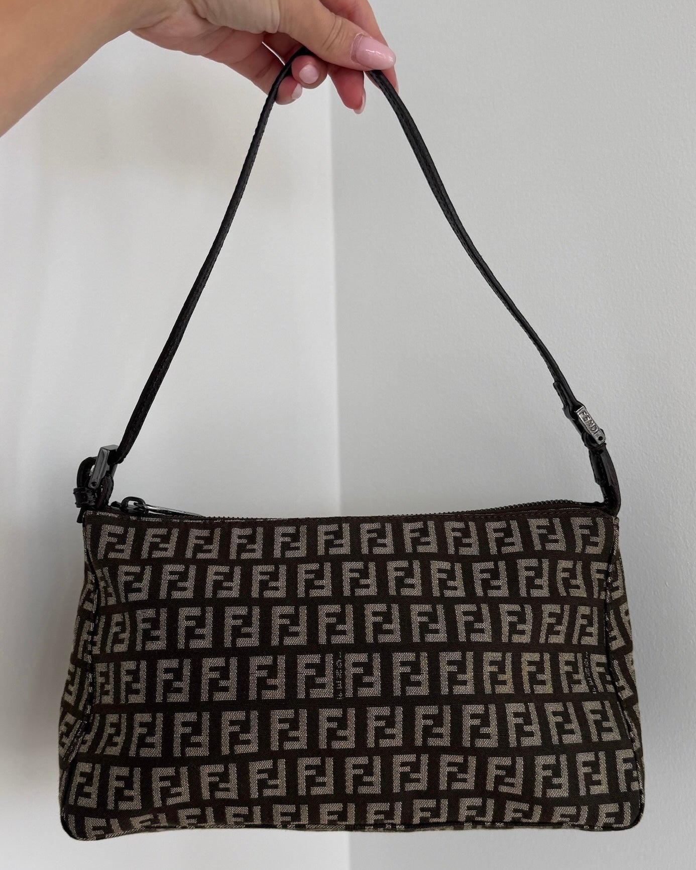 Fendi Vintage Dark Brown Zucchino Zucca Monogram Medium Shoulder Pochette Bag 