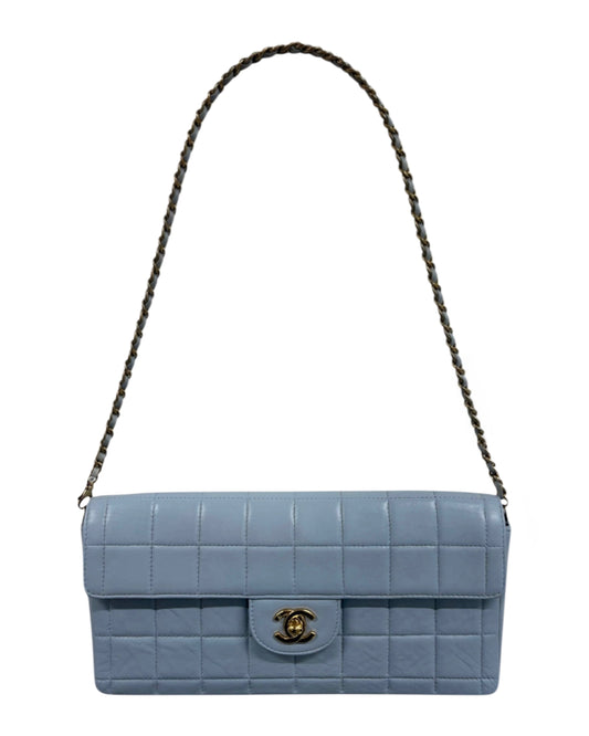 Chanel Vintage 00s Baby Blue Chocolate Bar Quilted Lambskin East West Shoulder Flap Bag - Spa Treated