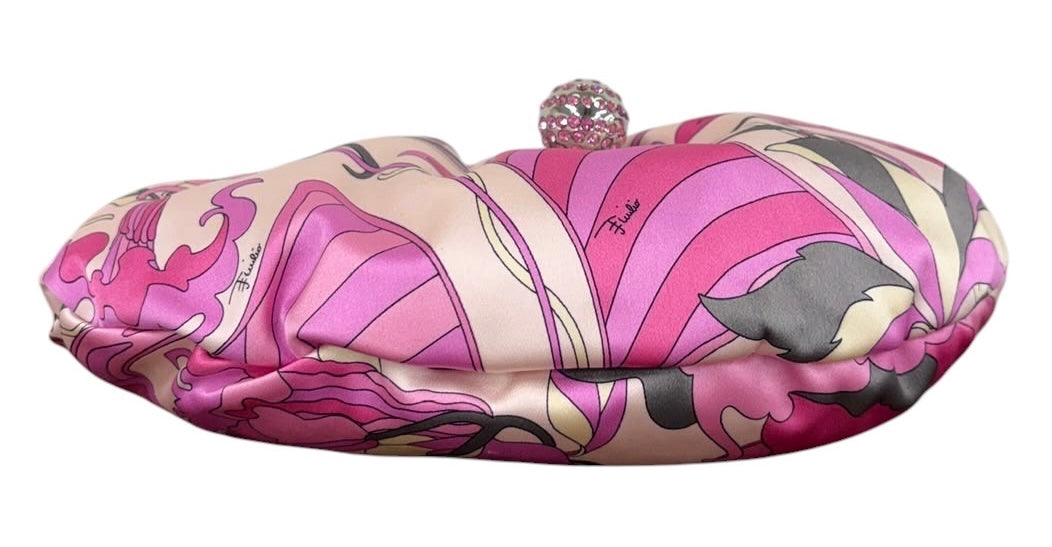 Pucci Vintage Pink & Gray Satin Crystal Ball Mini Top Handle Pochette
