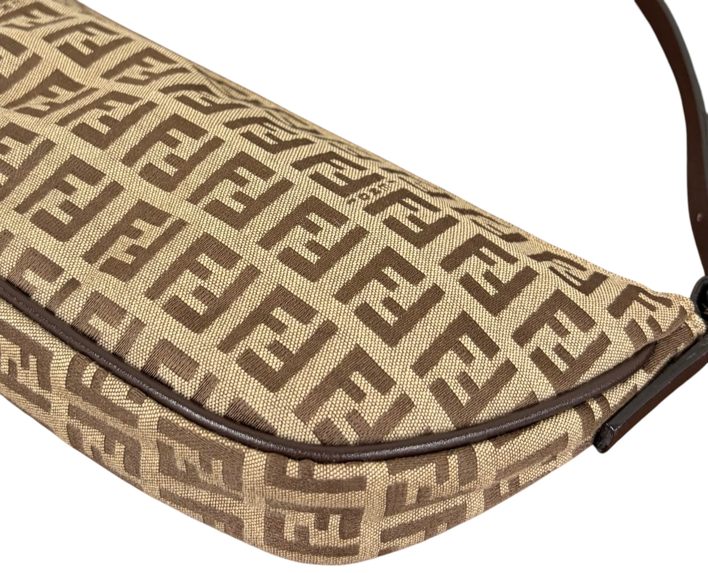 Fendi Vintage Light Brown Zucchino Zucca Monogram Small Half Moon Shoulder Pochette Bag