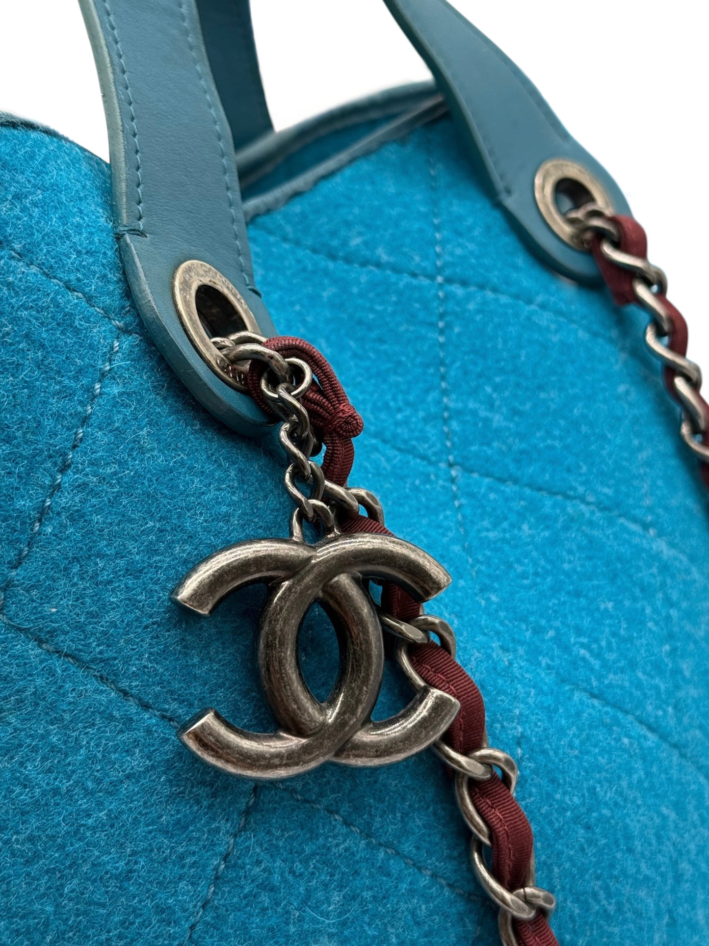 Chanel 2011 Blue Quilted Wool Two-Way CC Chain Shoulder Tote Bag