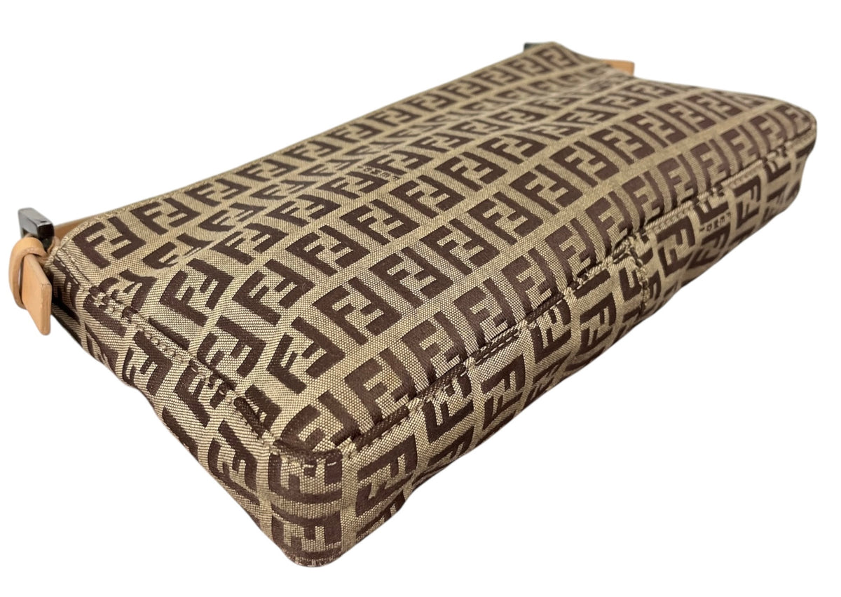 Fendi Vintage Brown Zucchino Zucca Monogram Medium Shoulder Pochette Bag