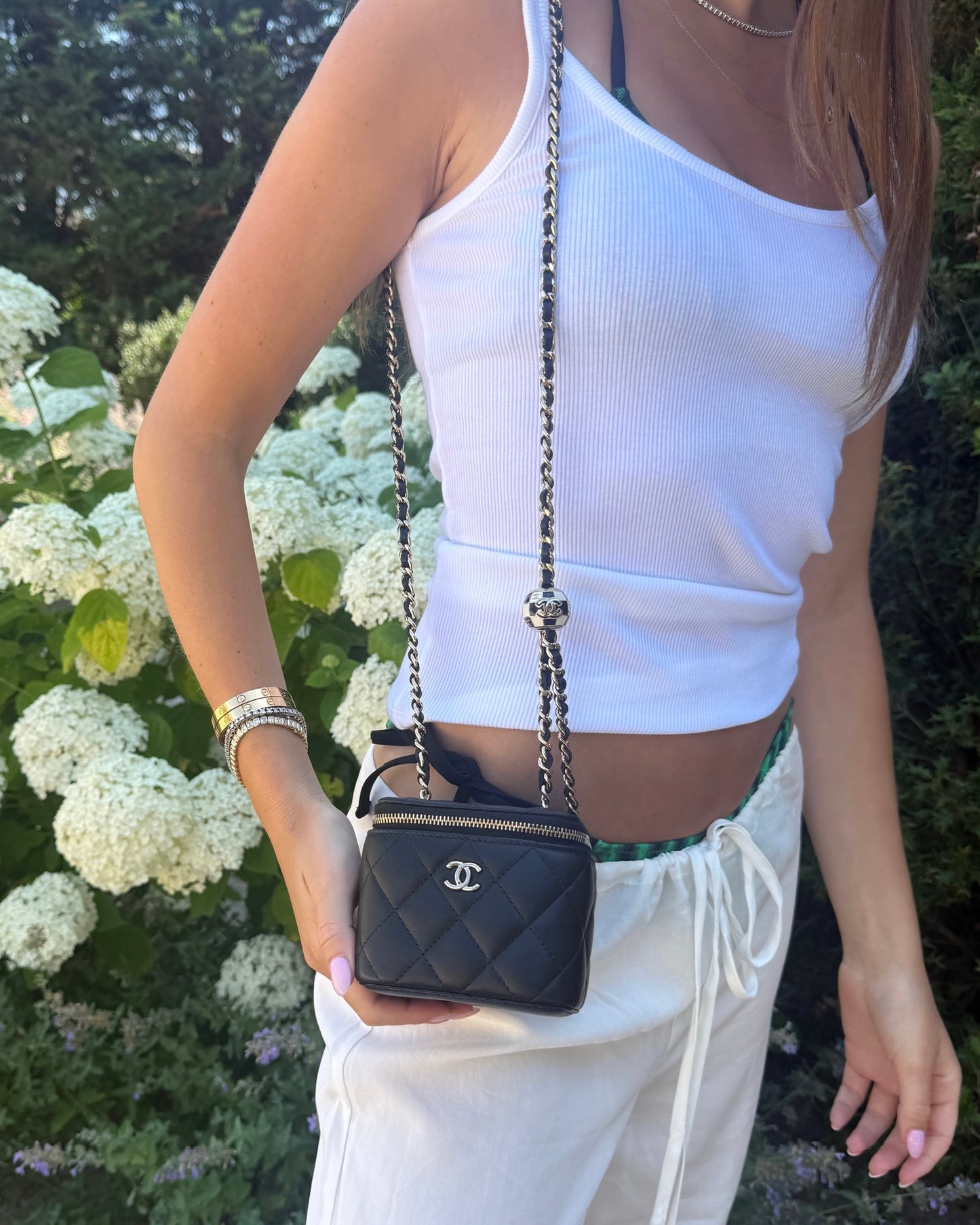 Chanel Black Quilted Lambskin Pearl Crush Vanity with Checkered Ball