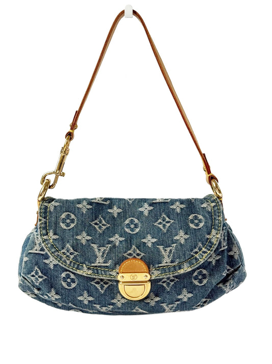 Louis Vuitton Vintage Blue Denim Monogram Mini Pleaty Pochette Shoulder Bag