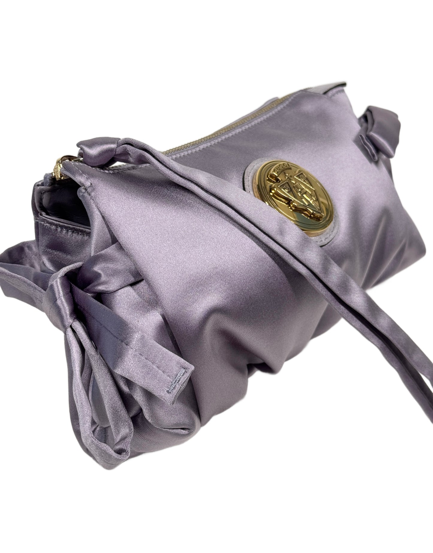 Gucci Vintage Lilac Purple Satin Hysteria Wristlet Clutch Bag