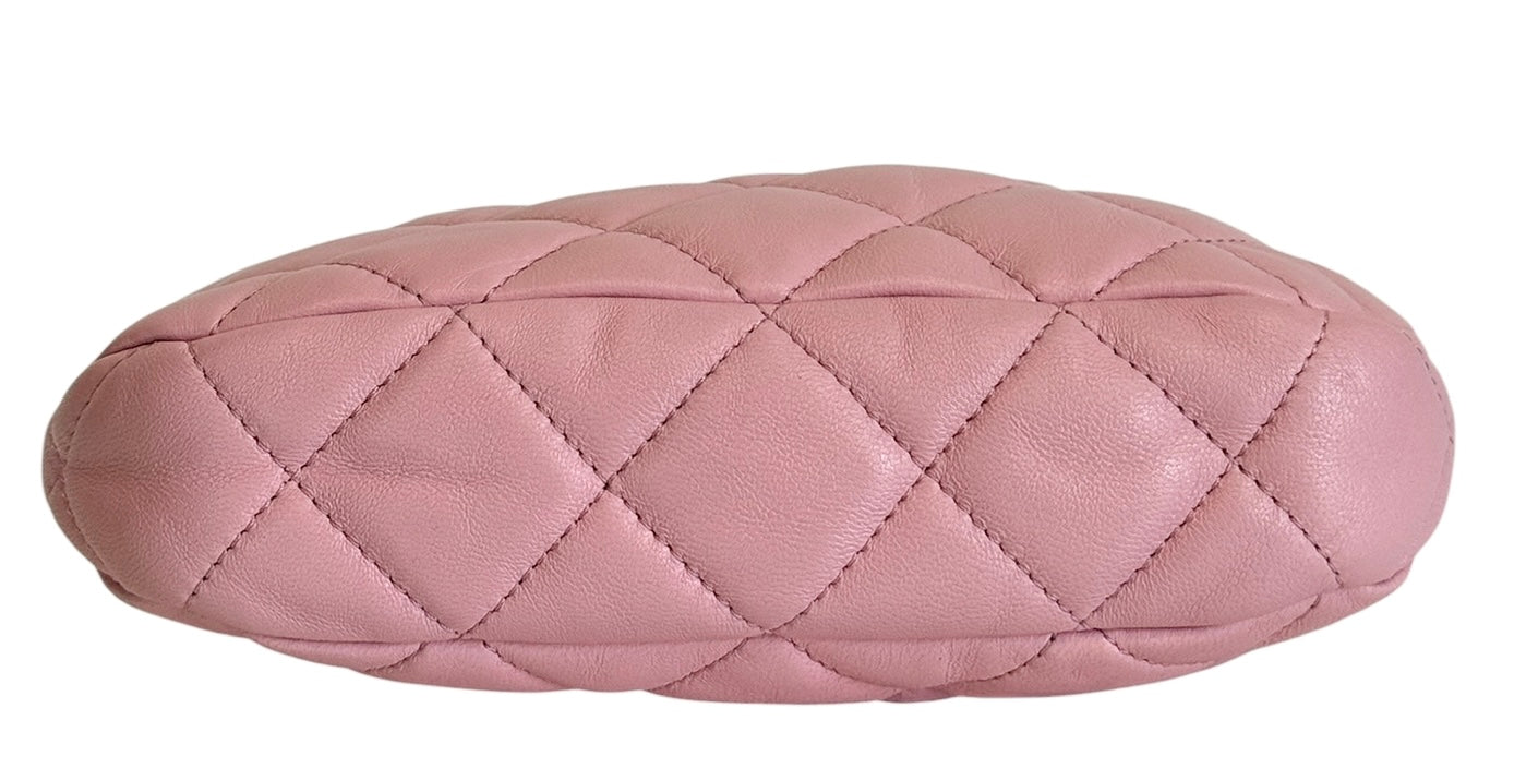 Chanel F/W 2022 Pink Quilted Lambksin CC Links Small Hobo Shoulder Bag