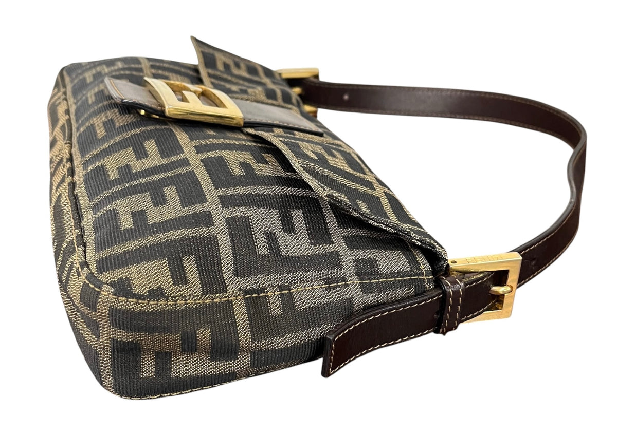 Brown Classic Zucca Monogram Shoulder Baguette Bag with GHW