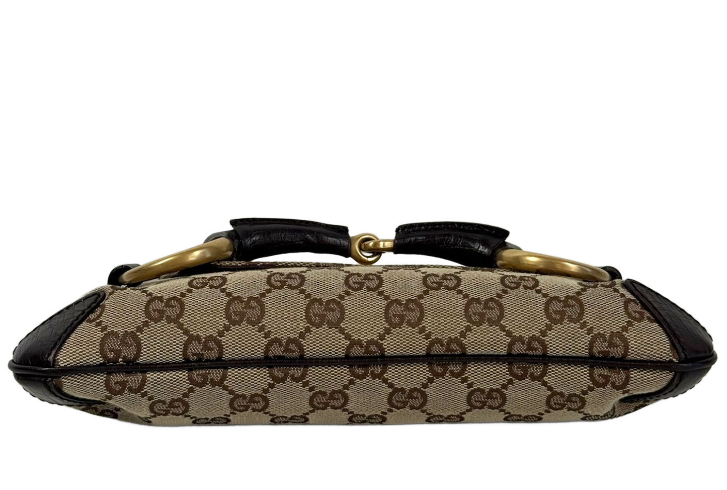Gucci Vintage Brown GG Monogram Small Horsebit Shoulder Clutch Pochette Bag