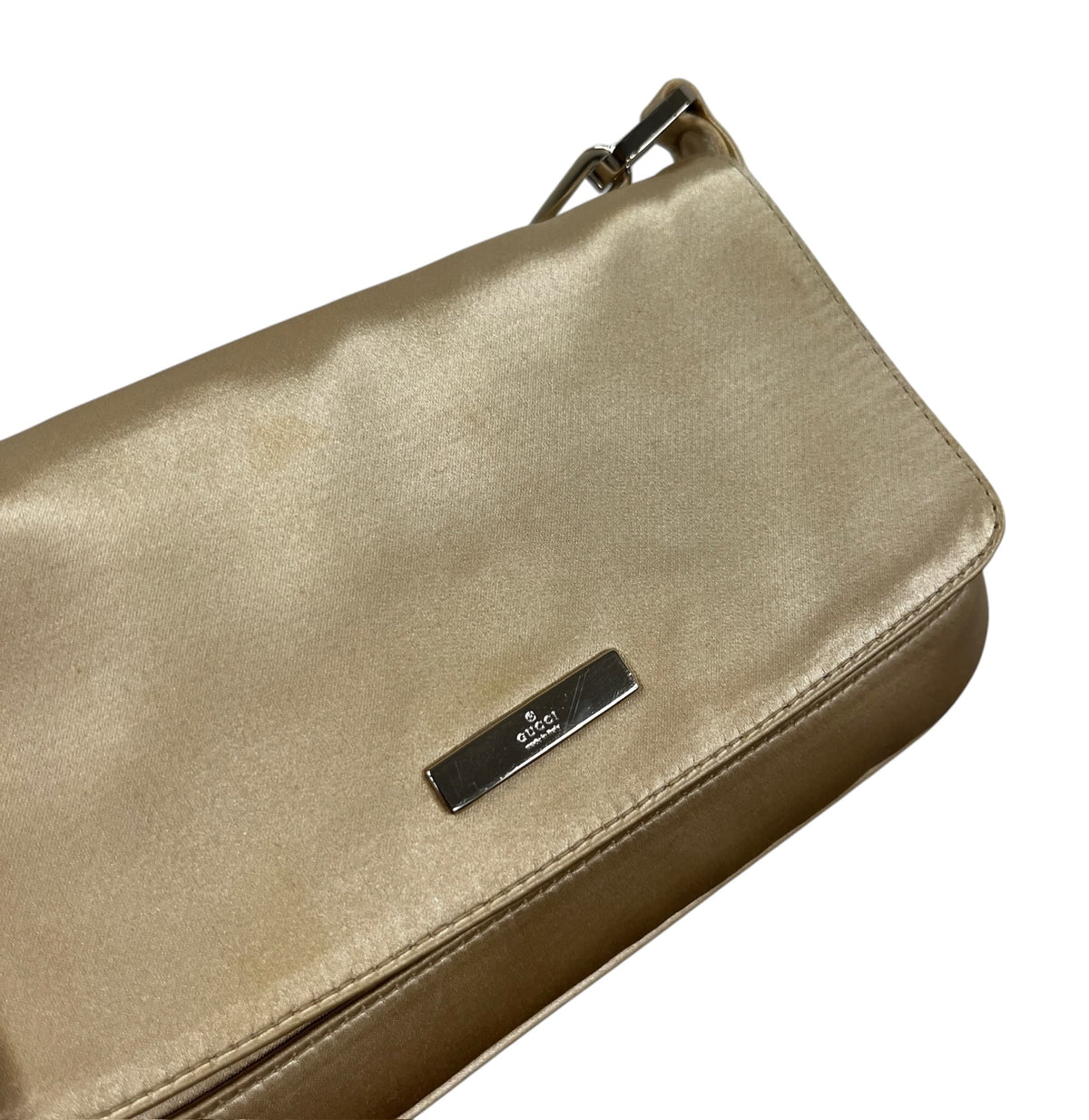 Gucci Vintage Champagne Gold Satin Chain Shoulder Evening Bag
