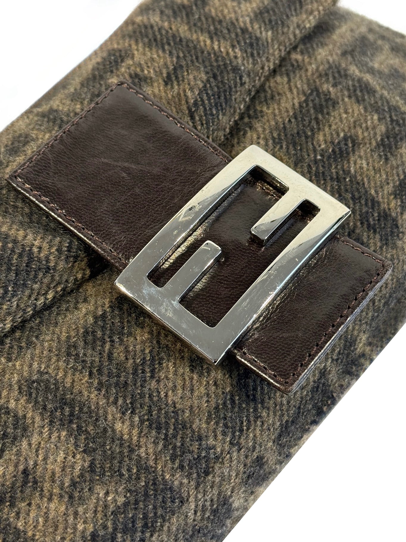 Fendi Vintage Brown Zucca Monogram Wool Knit Baguette