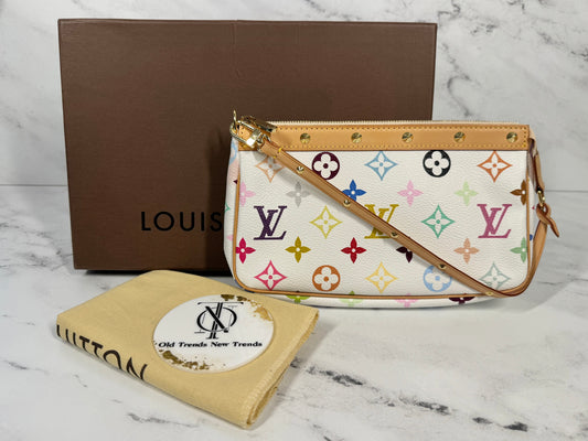 Louis Vuitton Vintage Blanc / White Multicolor Monogram Pochette Accessoires