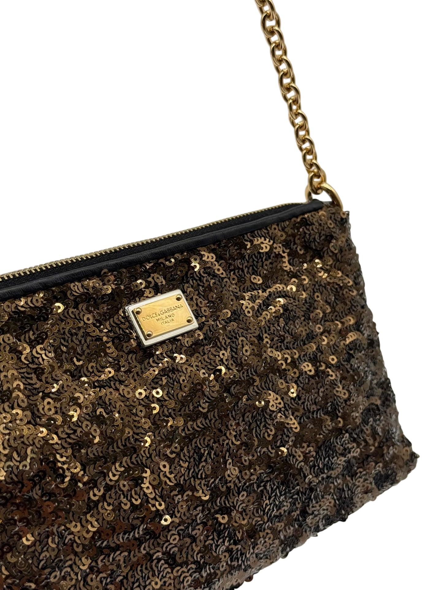 Dolce & Gabbana Vintage Bronze Sequin Gold Chain Small Pochette Shoulder Bag