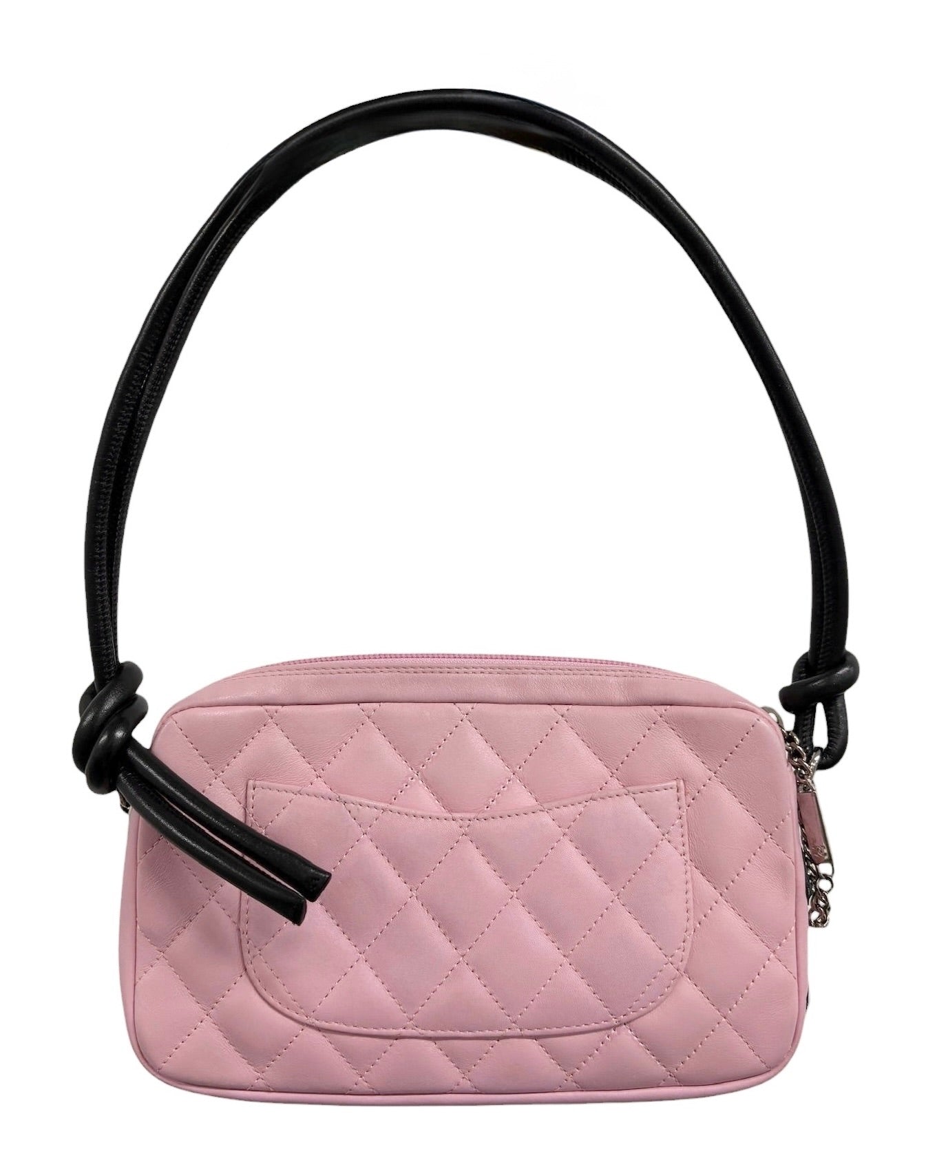 Chanel Vintage 00s Pink & Black Quilted Lambskin CC Cambon Pochette Shoulder Bag