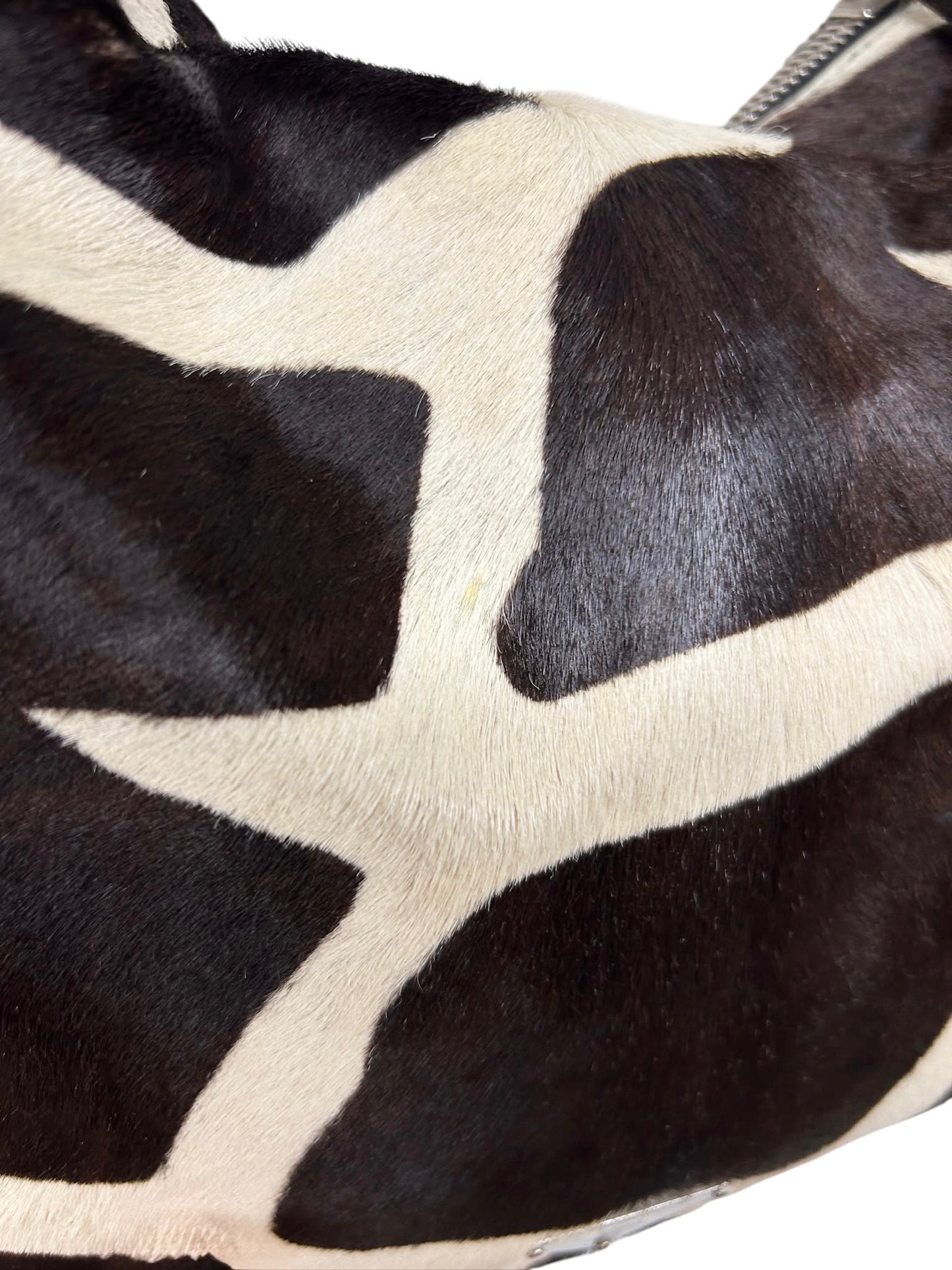 Prada Vintage Black & White Giraffe Print Pony Hair Medium Hobo Shoulder Bag