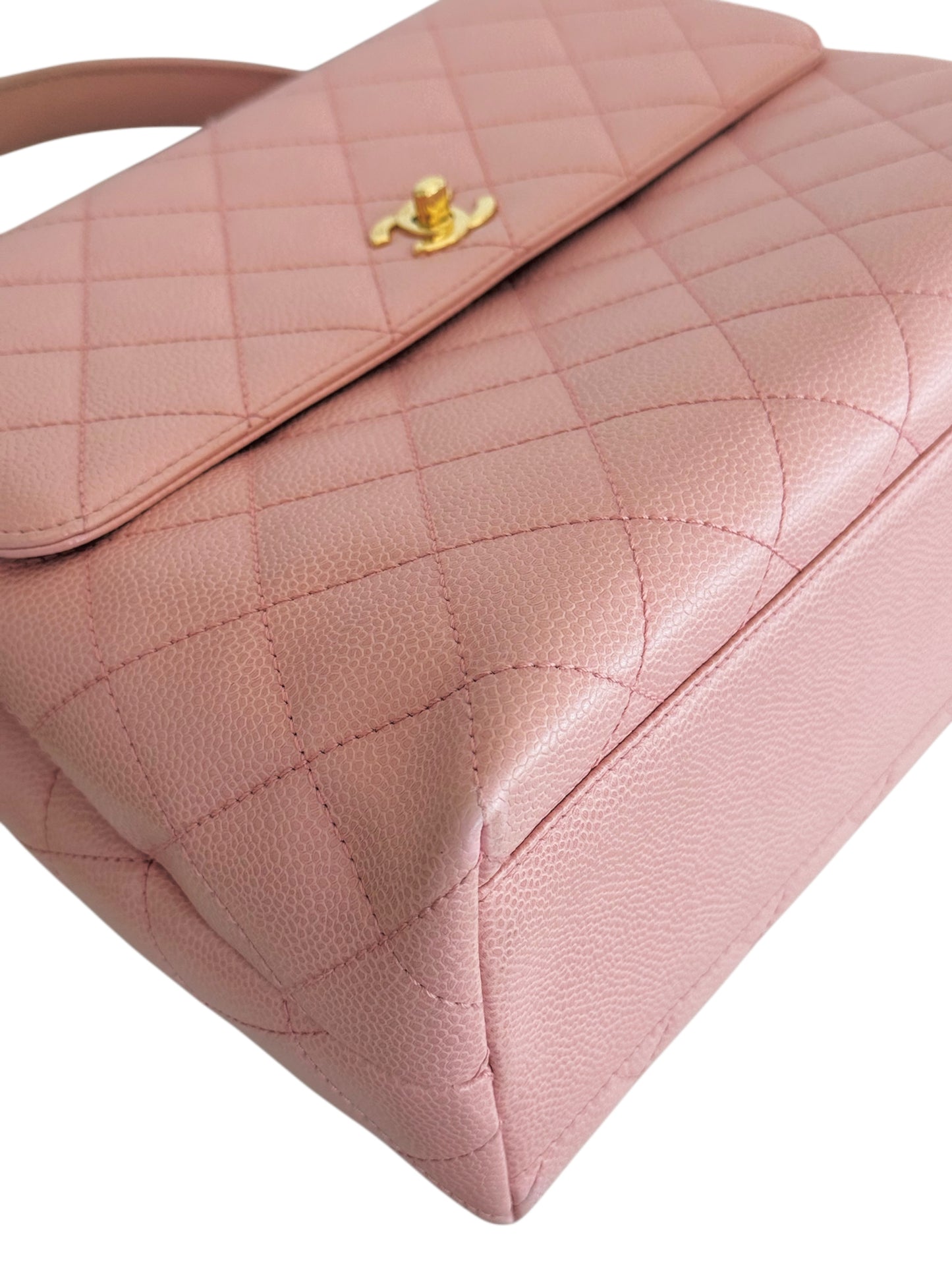 Chanel Vintage 00s Sakura Pink Quilted Caviar Leather Medium Kelly Top Handle Classic Flap Bag