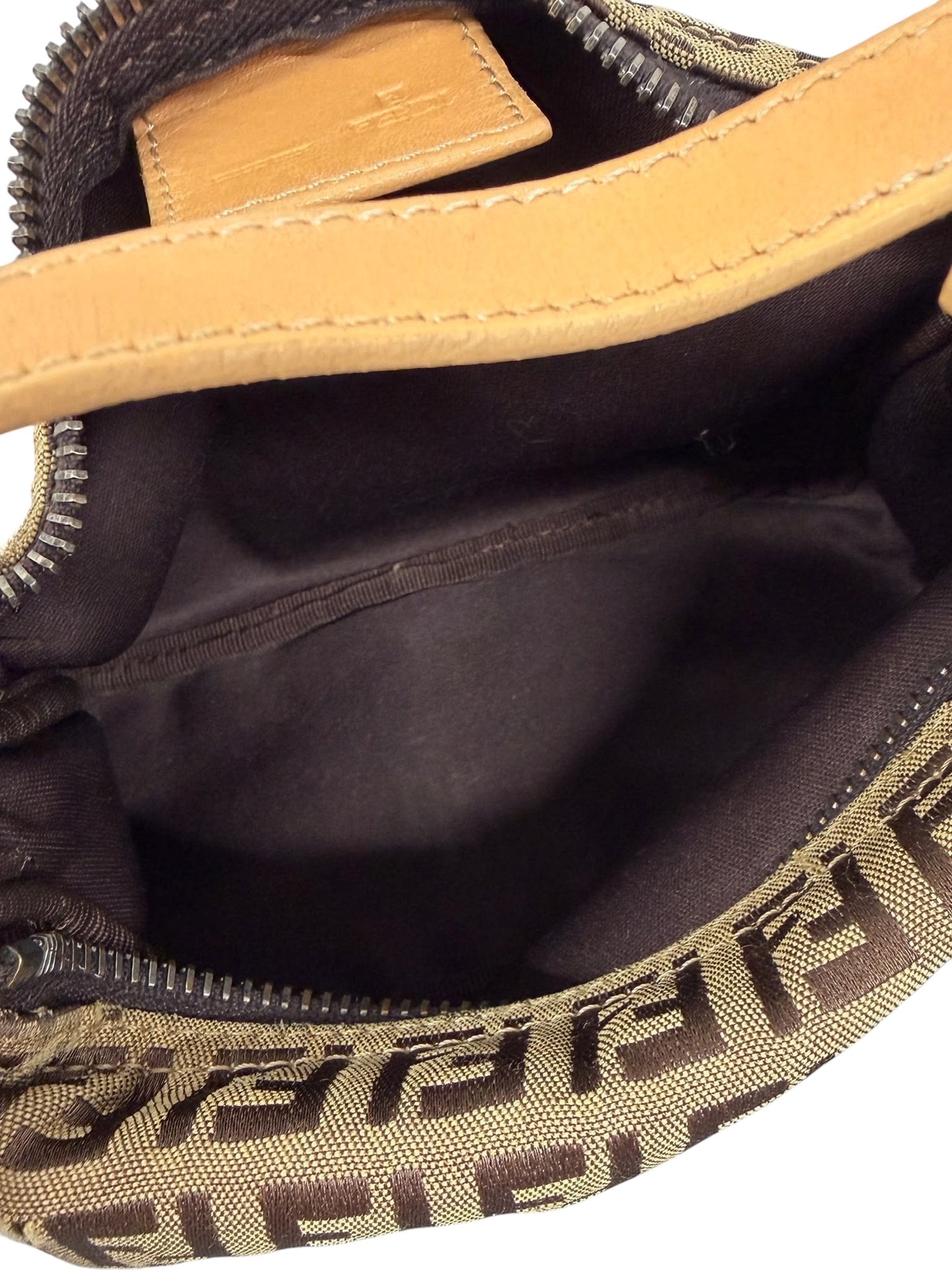 Fendi Vintage Light Brown Zucchino Zucca Monogram Mini Top Handle Pochette Bag