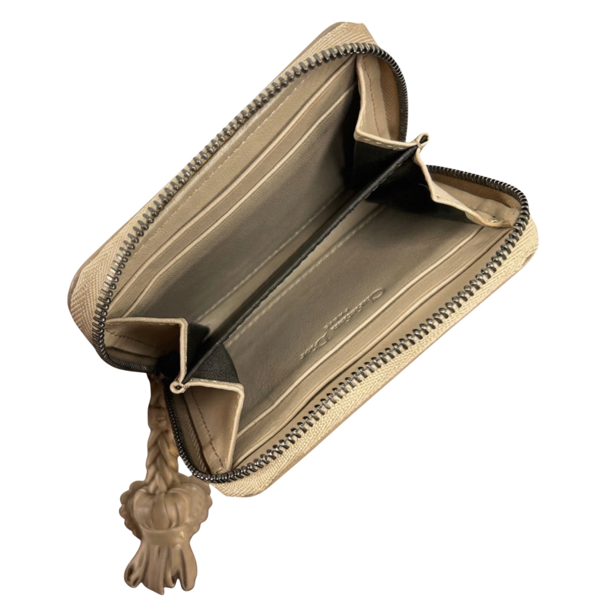 Dior Vintage 2007 Beige Diorissimo Trotter Monogram Small Zip Around Wallet with Heart Charm