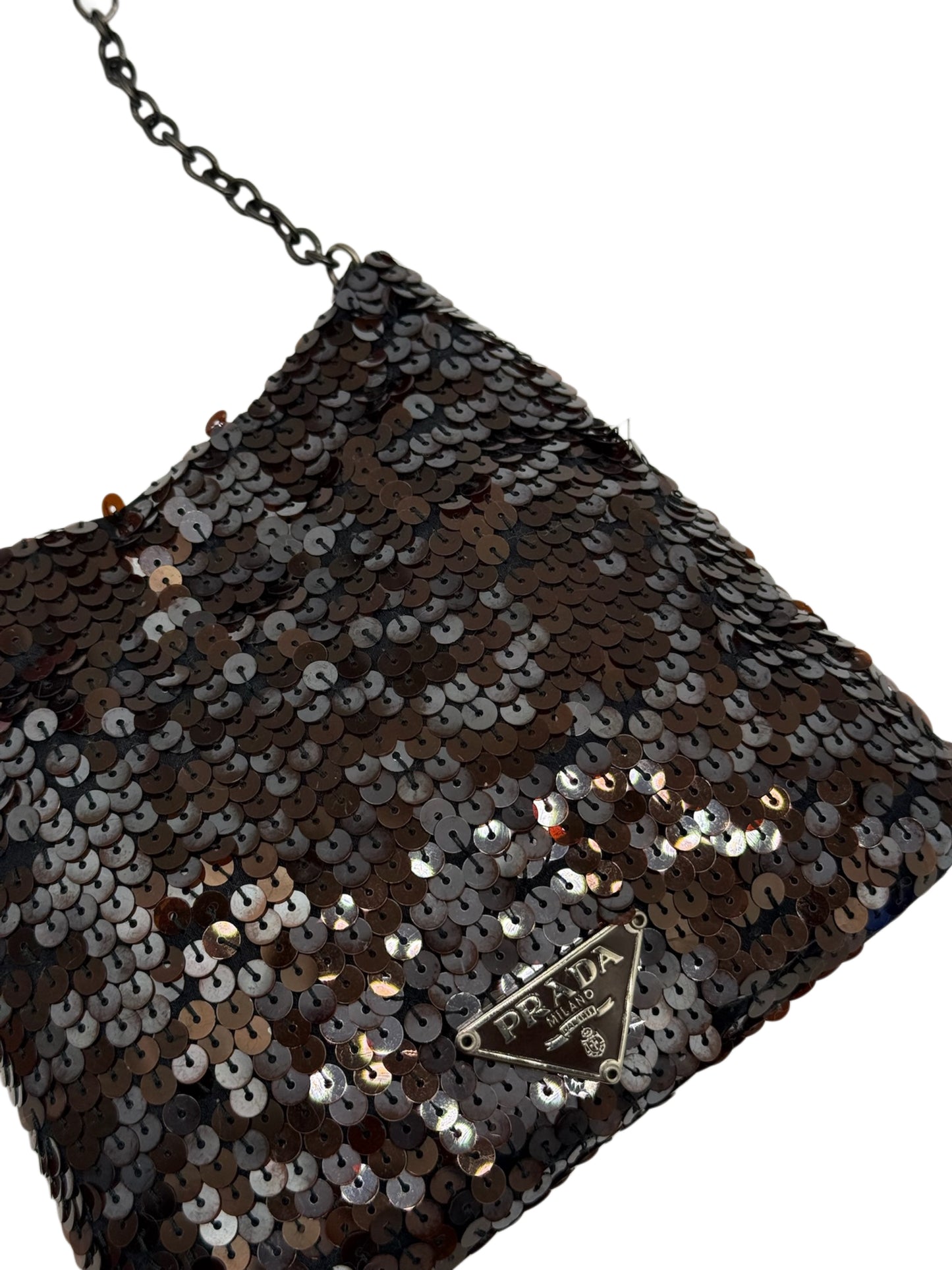 Prada Vintage Metallic Black Satin Sequin Micro Cleo Evening Mini Bag