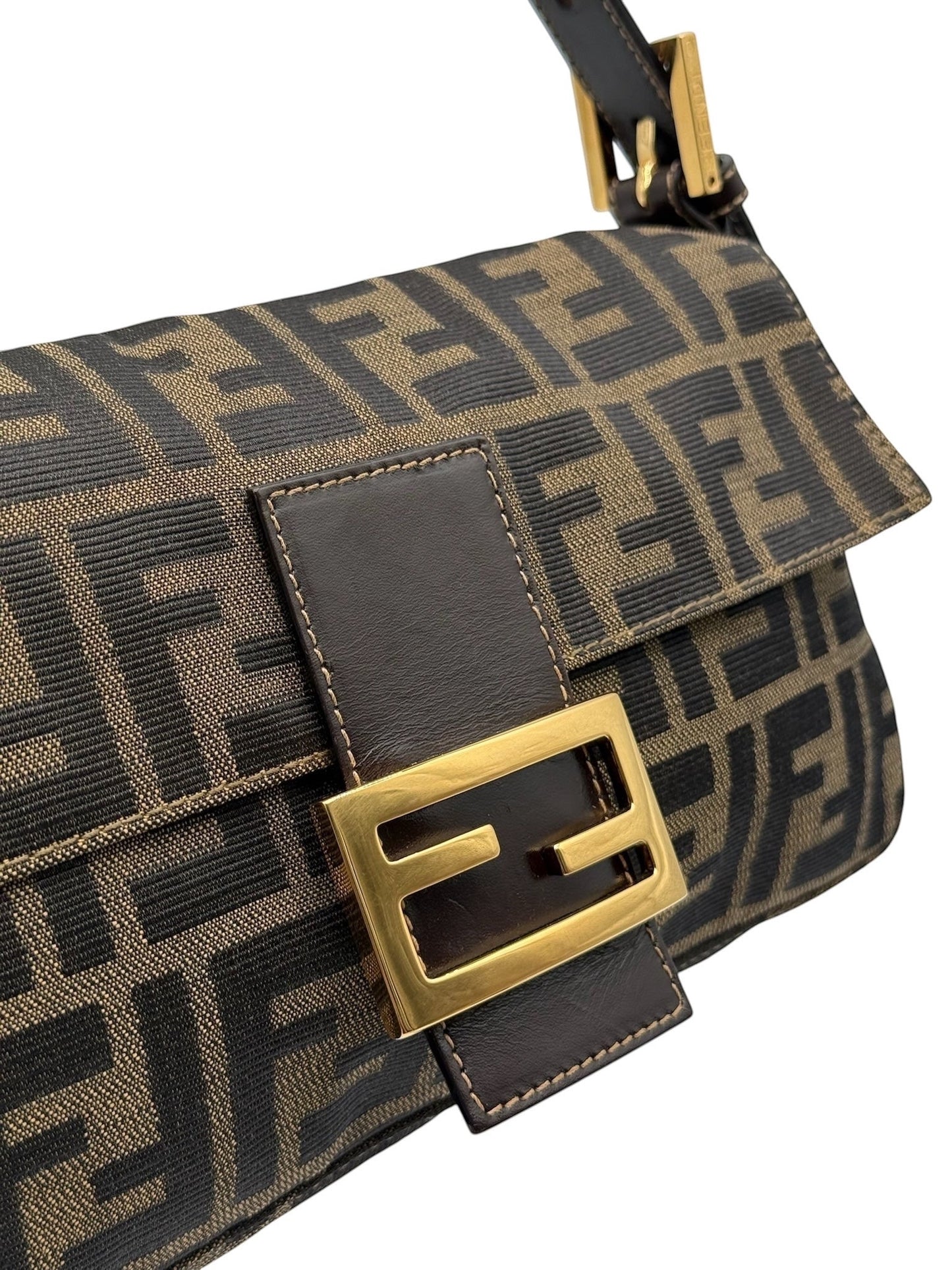 Fendi Vintage Brown Zucca Monogram Classic Baguette with Gold Hardware