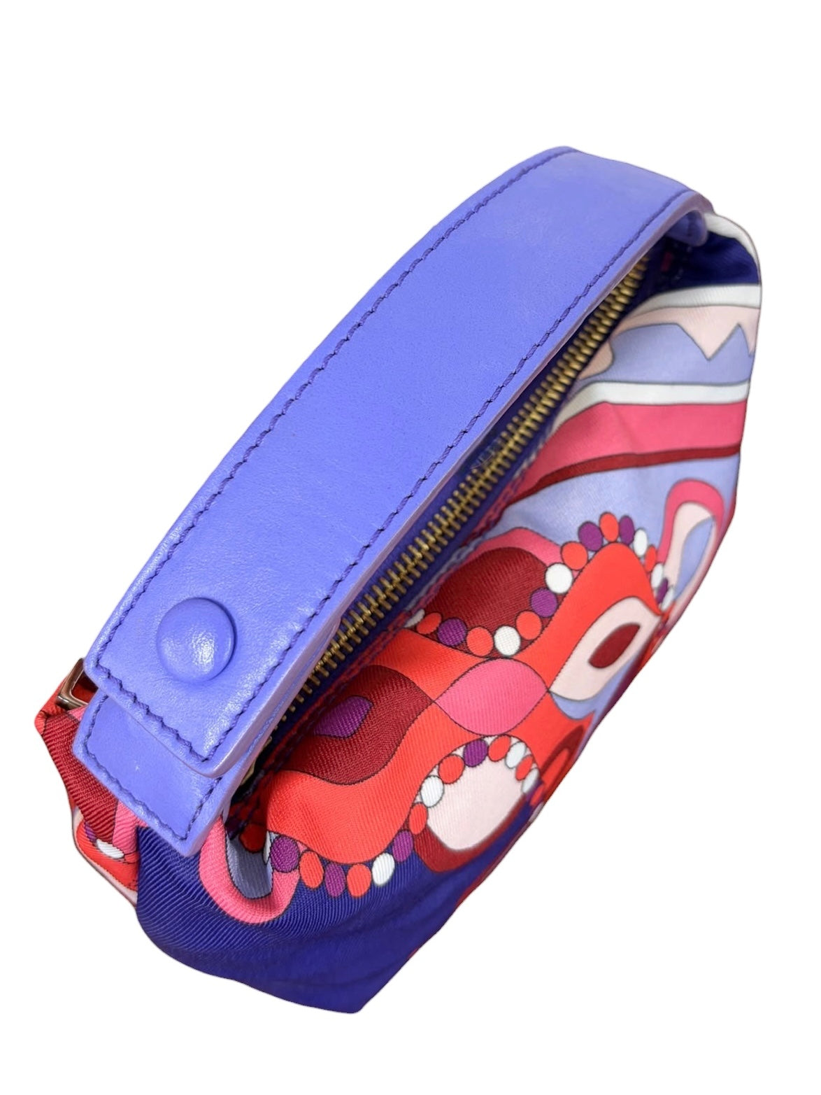 Pucci Vintage Red Purple & Pink Satin Mini Cosmetic Top Handle Pochette Bag 