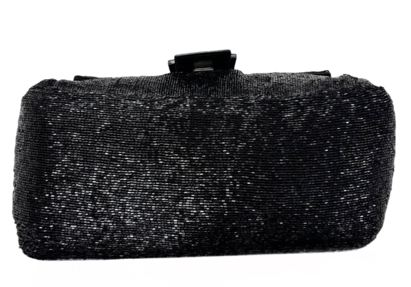 Fendi Vintage Black Beaded Leather Trim Mamma Baguette Shoulder Bag
