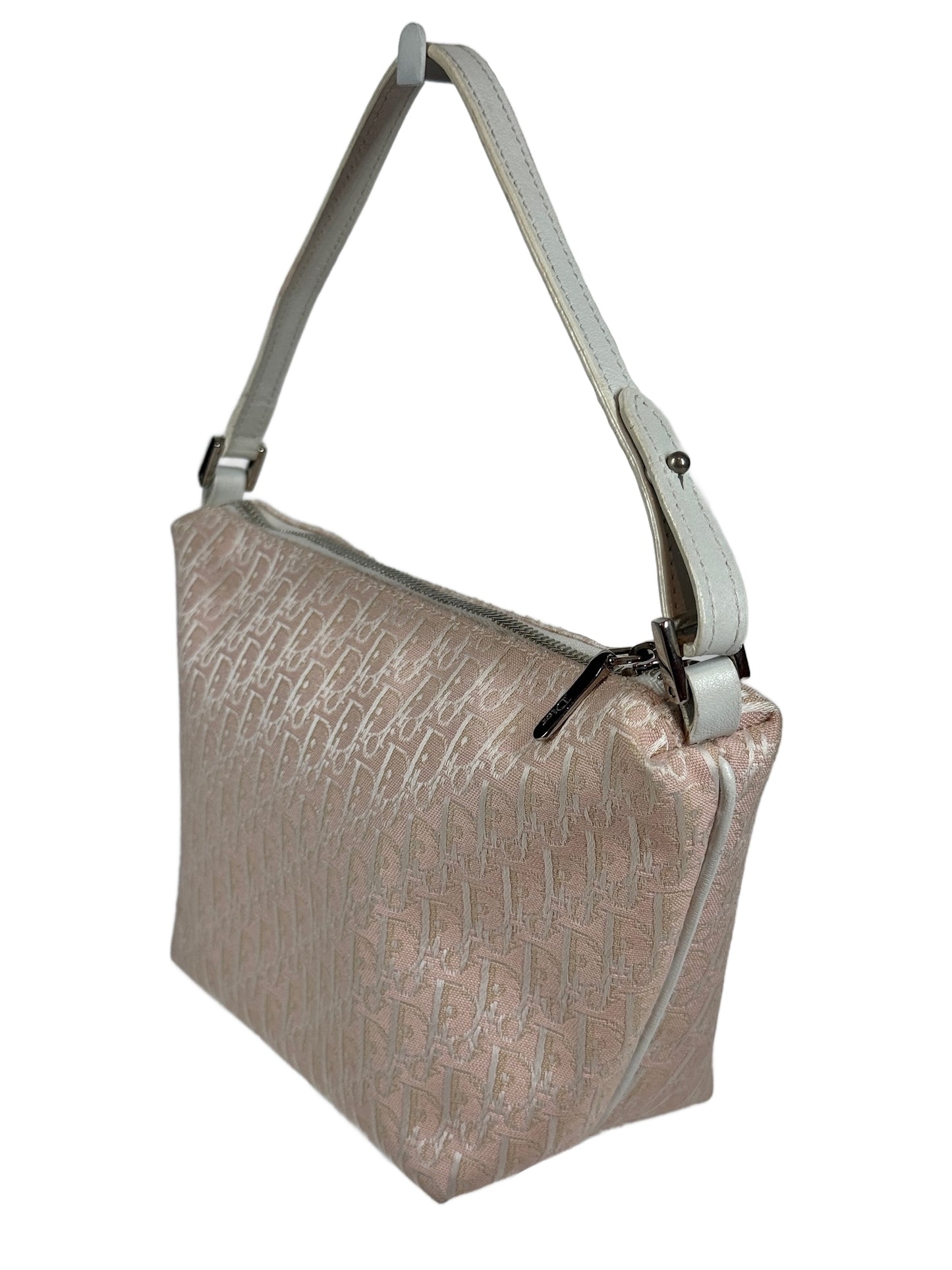 Dior Vintage 2004 Baby Pink Diorissimo Monogram Canvas Top Handle Pochette Bag