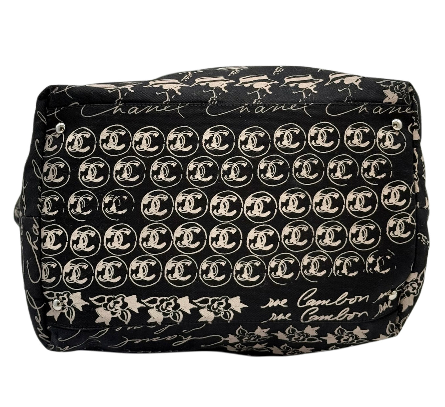 Chanel Vintage 00s Black Canvas Coco Cambon Logo Tote Shoulder Bag