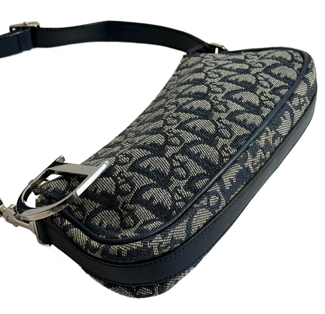 Dior Vintage 2004 Navy Blue Trotter Monogram D Charm Logo Small Pochette Shoulder Bag