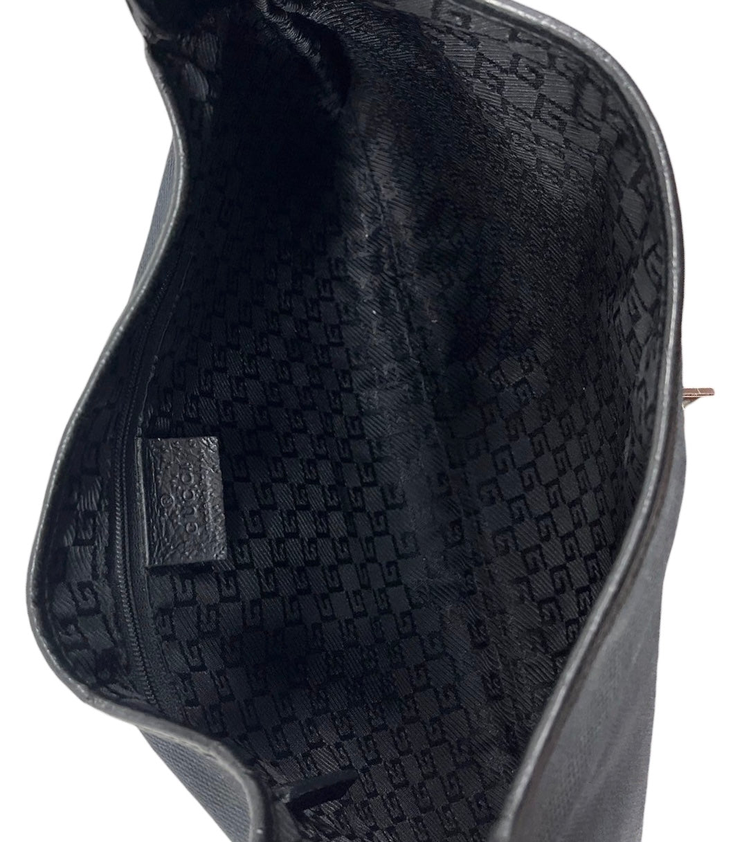 Gucci Vintage Black Canvas Leather Trim Bamboo Handle Small Jackie Shoulder Bag