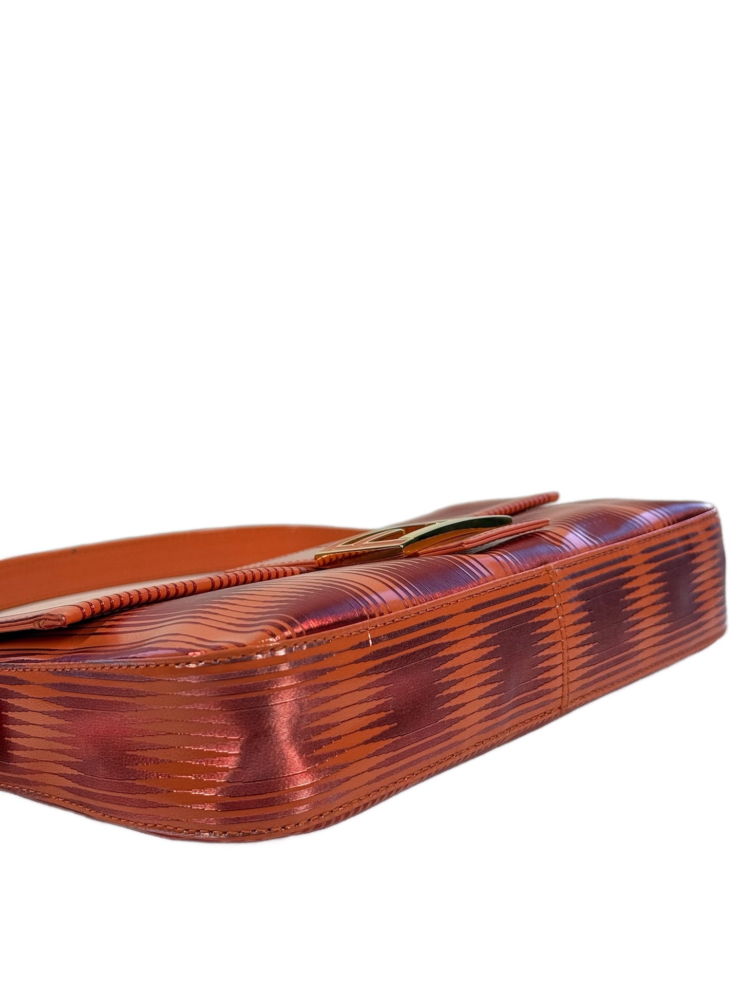 Fendi Vintage Orange Leather Metallic Red Shoulder Baguette Bag