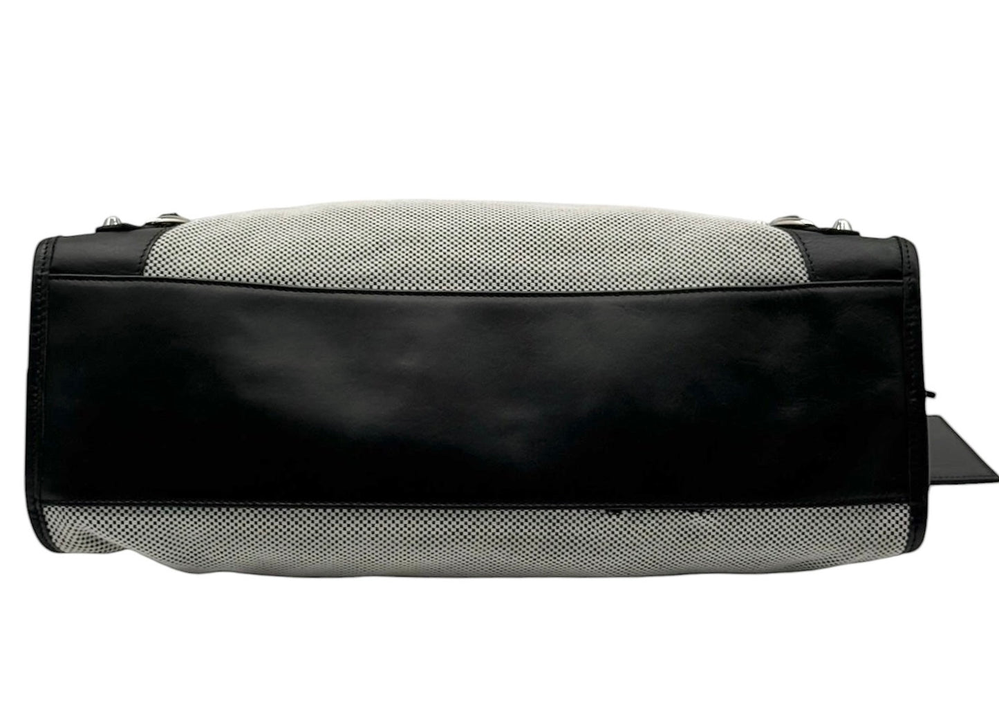 Balenciaga Black & White Canvas Leather Trim Motocross Classic Medium City Bag