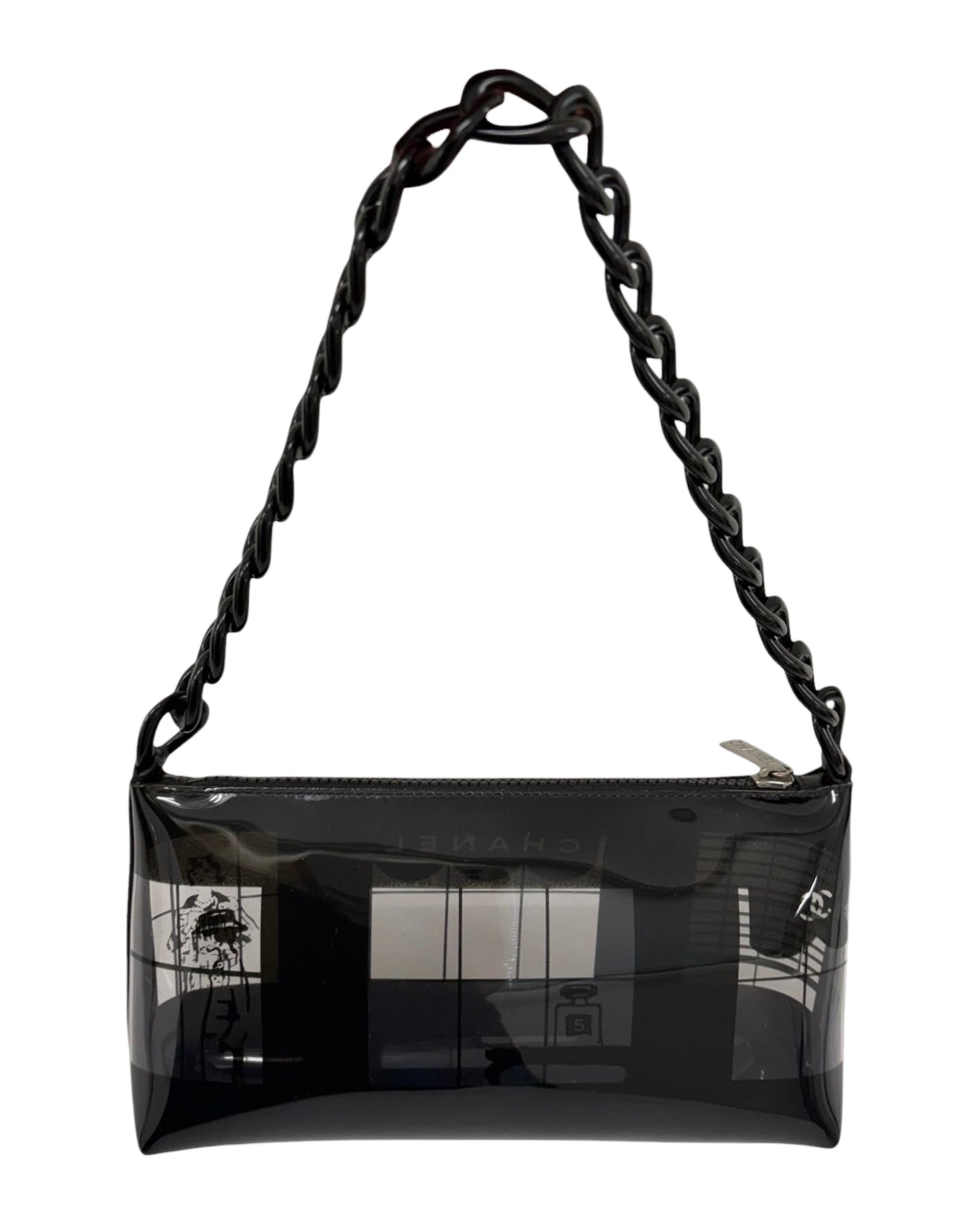 Chanel Vintage 00s Coco Window PVC Vinyl Pochette with Chain Handle 