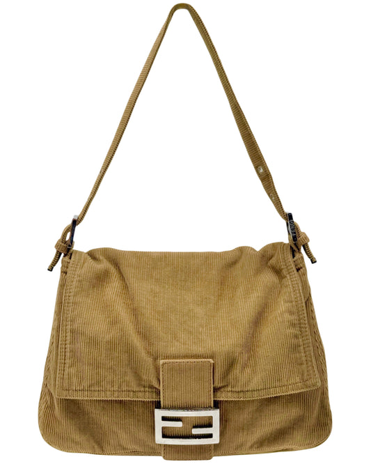 Fendi Vintage Beige Corduroy Mamma Baguette Shoulder Bag