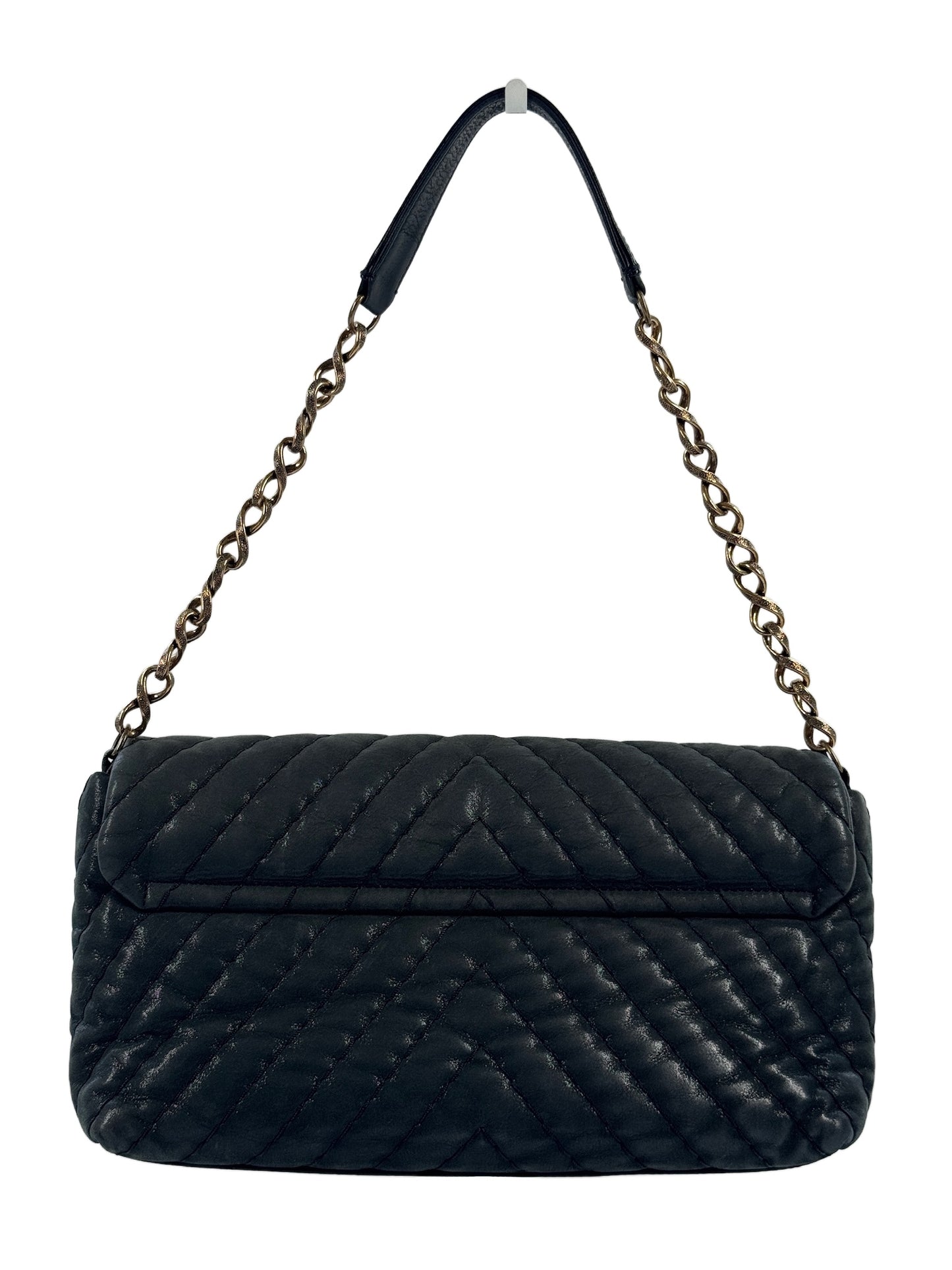 Chanel 2011 Iridescent Turquoise Crinkled Calfskin Chevron Surpique Classic Flap Bag