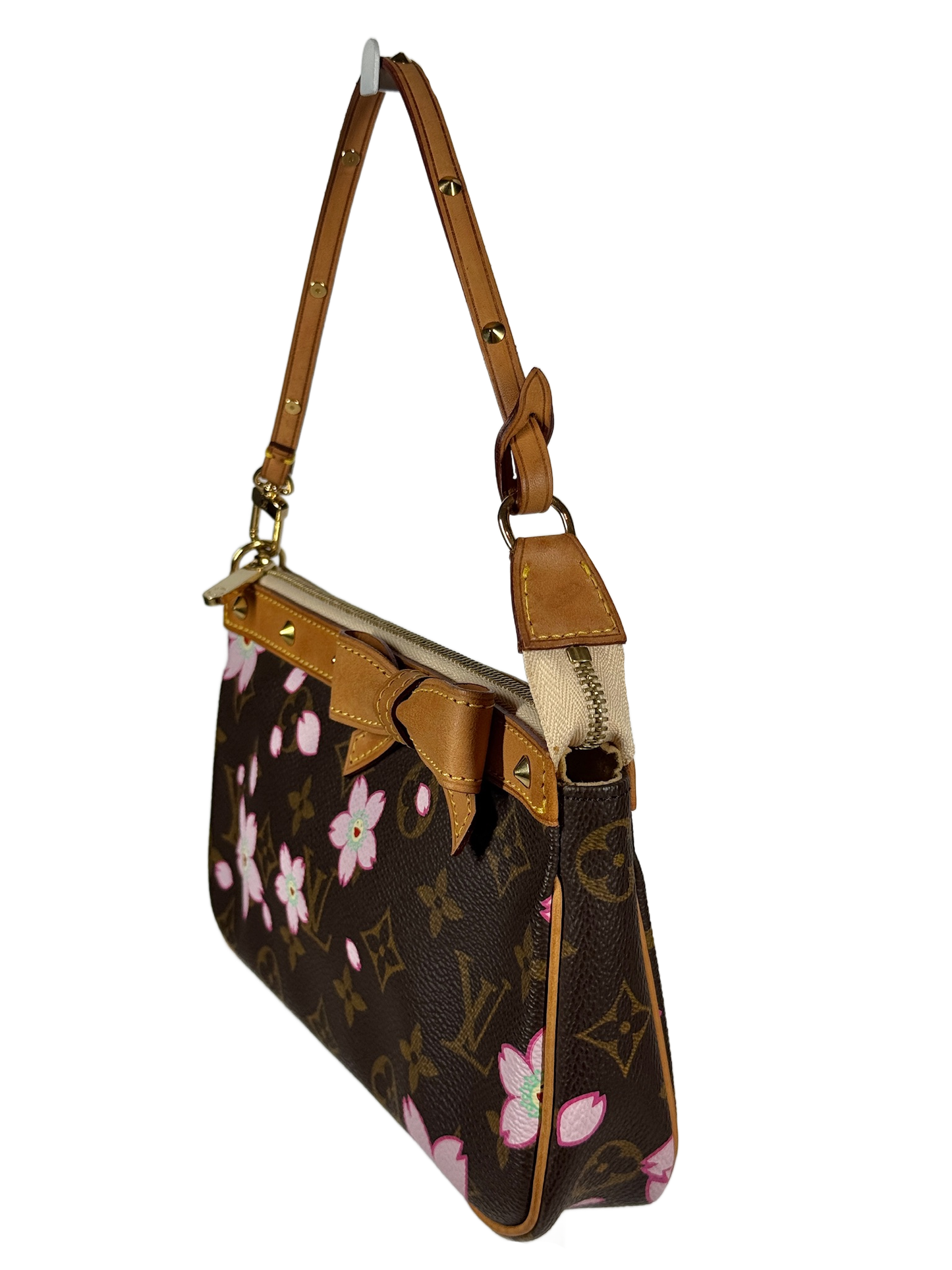 Louis Vuitton Vintage 2003 Takashi Murakami Brown Cherry Blossom Monogram Pochette Accessoires