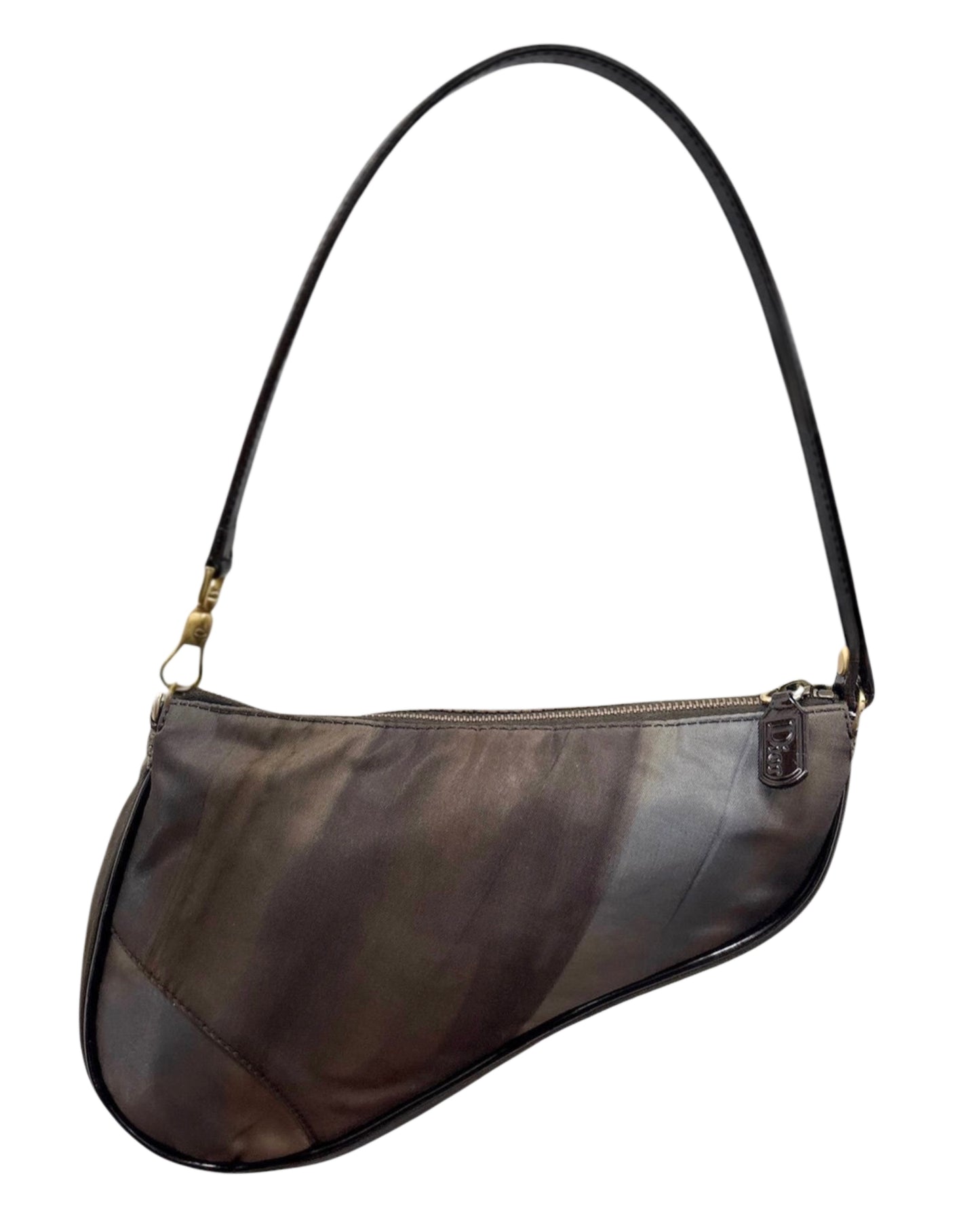 Dior Vintage F/W 2001 by John Galliano Blue Green Abstract Nylon Mini Saddle Pochette Bag